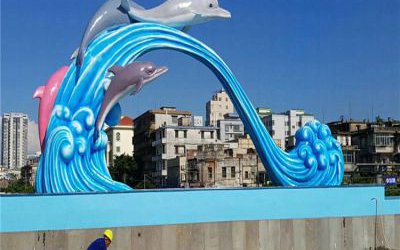 大型廣場擺放跳躍的玻璃鋼海豚雕塑