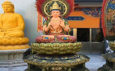 景區廟宇玻璃鋼彩繪神佛三圣雕塑