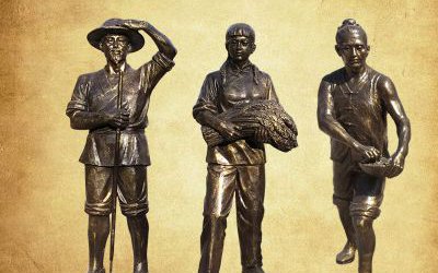 景區玻璃鋼仿銅收麥子人物雕塑