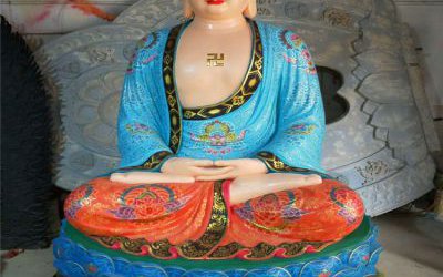 玻璃鋼樹脂彩繪廟宇供奉的三寶佛雕塑