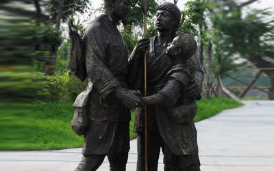 廣場(chǎng)玻璃鋼仿銅創(chuàng)意農(nóng)民和八路軍的雕塑