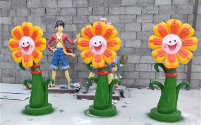 幼兒園擺放玻璃鋼彩繪植物太陽花朵雕塑