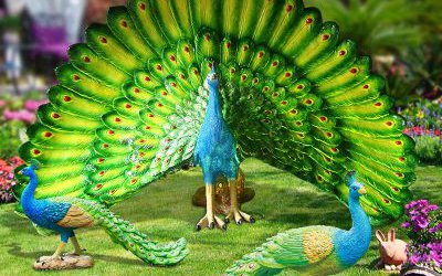 公園玻璃鋼彩繪仿真動物孔雀雕塑