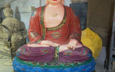 玻璃鋼彩繪戶外景區大型供奉神佛三寶佛雕塑