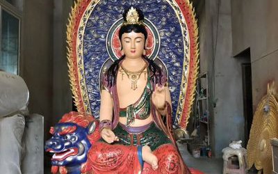 玻璃鋼彩繪寺廟大型人物景觀文殊普賢雕塑