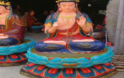 景區玻璃鋼彩繪創意佛像三圣雕塑