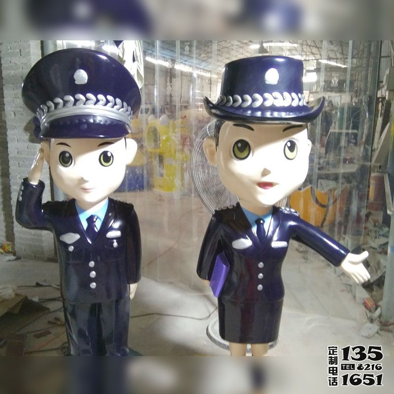 警校景區玻璃鋼卡通警察人物雕塑