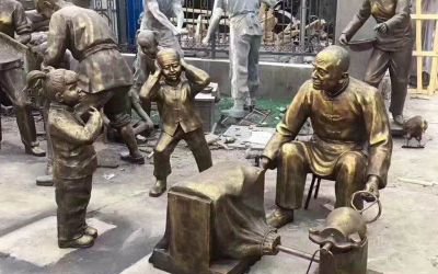 小區街道玻璃鋼仿銅爆爆米花的人物雕塑