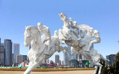 城市廣場玻璃鋼幾何奔跑的駿馬雕塑