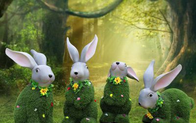 戶外花園林幼兒園裝飾草坪綠植卡通兔子玻璃鋼雕塑