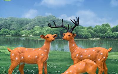 戶外景區玻璃鋼彩繪三只梅花鹿雕塑