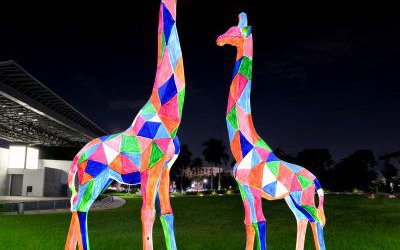 玻璃鋼彩繪幾何公園景區夜晚照明長頸鹿雕塑