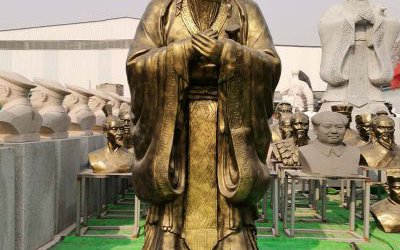 校園廣場(chǎng)擺放玻璃鋼仿銅孔子雕塑