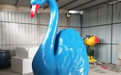 動物園大型玻璃鋼彩繪天鵝雕塑
