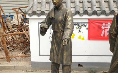 步行街擺放站姿店小二玻璃鋼仿銅雕塑