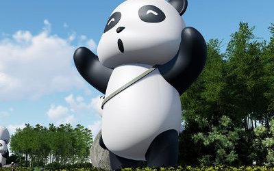 小區(qū)廣場(chǎng)花園擺放大型卡通彩繪玻璃鋼熊貓雕塑