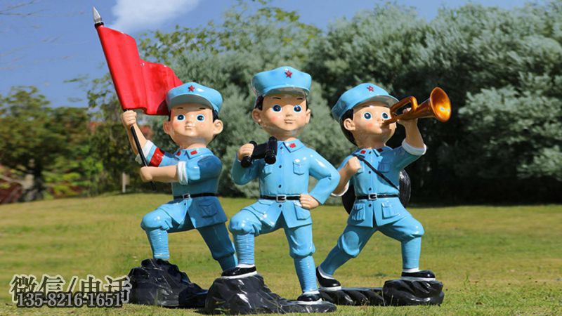 園林玻璃鋼卡通小八路軍雕塑 園林玻璃鋼卡通小八路軍雕塑